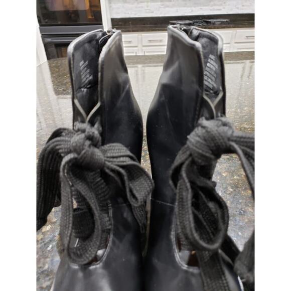 Just Fab Ankle Wrap Booties Women's 8 Black Leather Harper Peep Toe Back Zip - Picture 7 of 11